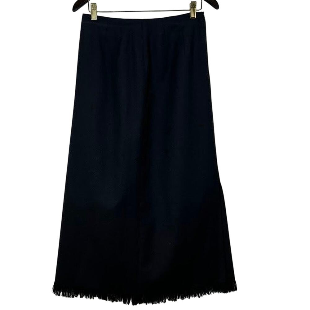Vintage Harve Benard Black Wool Fringe Maxi Skirt Front Slit Women’s Size 10